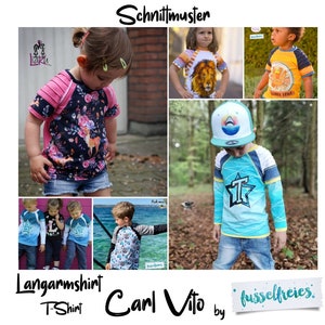 eBook Kinder Raglan Shirt Carl Vito  Schnittmuster T-Shirt Unisex Gr. 74 - 152 zum Selbstausdrucken im A4 und A0 Format ohne NZ Fusselfreies
