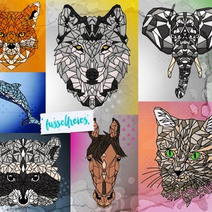 Plotterdatei DXF SVG Wolf Waschbär Fuchs Elefant Pferd Katze Delphin - Polygon Stil Fusselfreies