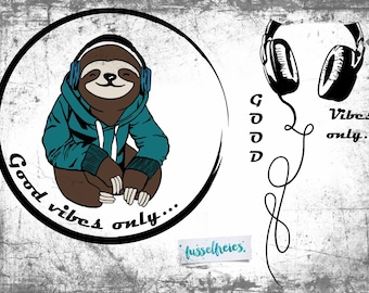 SVG DXF cut file Sloth + headphones Fusselfreies