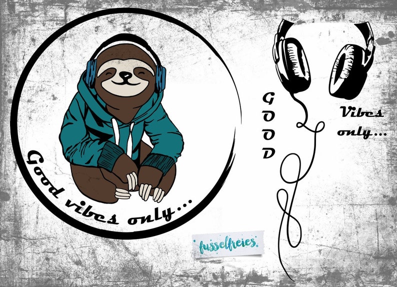 SVG DXF cut file Sloth headphones Fusselfreies image 1