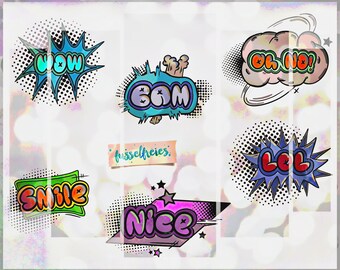 DXF SVG cut file comic speech bubbles wow, bam, oh no, lol, smile, nice by Fusselfreies