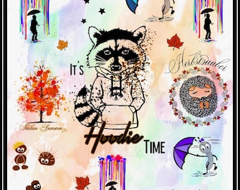 Autumn Fall Magic 2018 - SVG DXF cut file Fusselfreies Hedgehog Racoon Leaves Rain