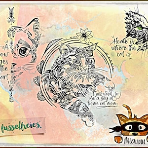 Plotterdatei Katzen Liebe im Boho und Comic Stil DXF SVG von Fusselfreies