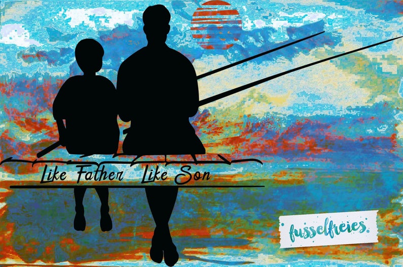 SVG DXF cutting file Father and Son Father and Daughter Fusselfreies Fishing Sea River Father's Day image 1