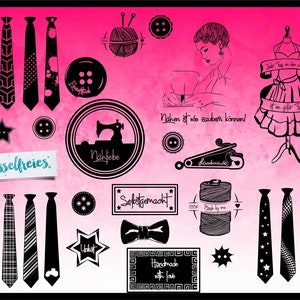 SVG DXF cut file SEWING Vol 2 Fusselfreies sewing machine tie buttons needle spool of thread