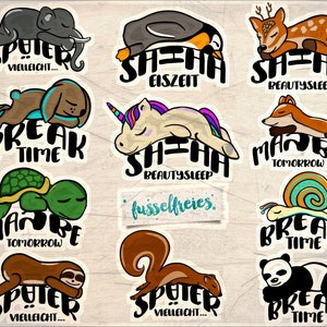 Plotterdatei DXF SVG Lazy Animals - Einhorn, Eichhörnchen, Elefant, Faultier, Hase, Panda, Pinguin, Fuchs, Schnecke, Reh  by Fusselfreies