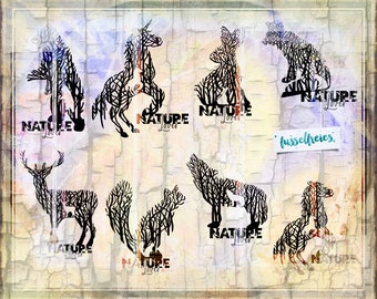 Nature Lover - Save the nature - Plotterdatei DXF SVG - Wolf, Eichhörnchen, Einhorn, Pferd, Fuchs, Hase, Bär, Hirsch von Fusselfreies