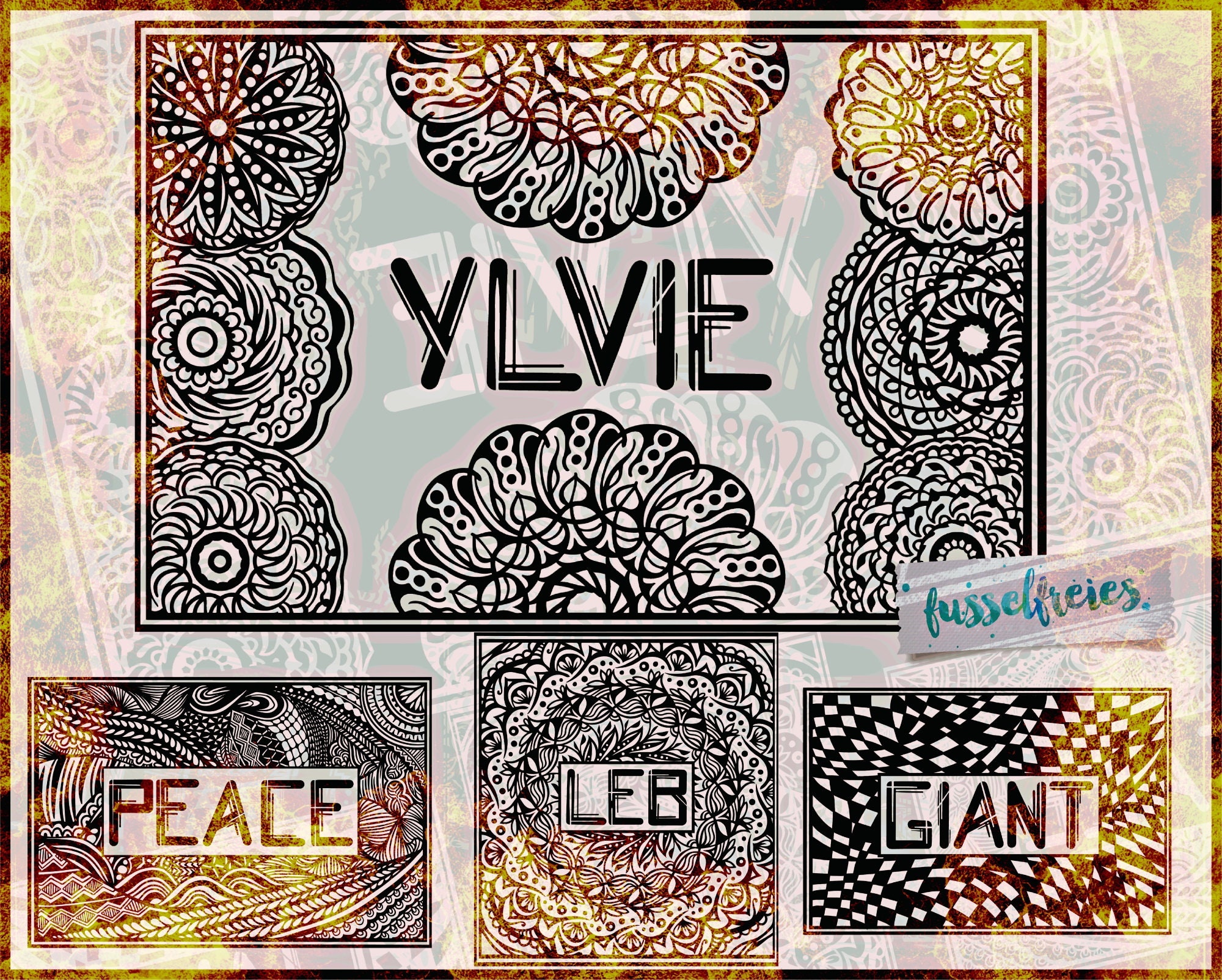 SVG DXF cut file Boho / Mandala Frames + Letters & Numbers by Fusselfreies