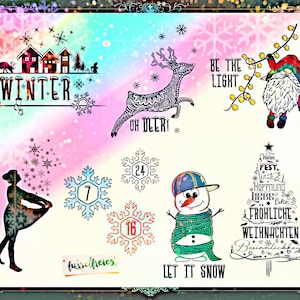 Arquivo plotador Inverno e Natal 2020 - boneco de neve, gnomo, gnomo, calendário do Advento, veado, árvore de Natal, moeda estrela de Fusselfreis
