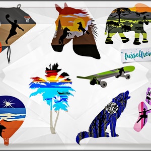 Plotterdatei Silhouetten Fenster DXF SVG - Ballet, Heißluftballon, Basketball, Elefant, Palme, Pferd, Skateboard, Wolf by Fusselfreies