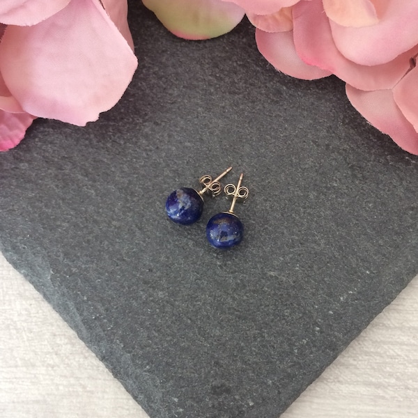 Lapis lazuli sterling silver stud earrings, something blue, semi precious, gemstone jewellery, delicate dainty jewellery, Egyptian gift