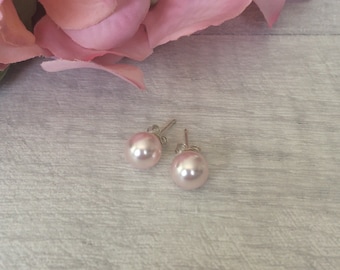 Blush pink pearl studs, sterling silver earrings, dainty minimalist jewellery, gift for bridesmaid, bridal jewellery, pearl anniversary