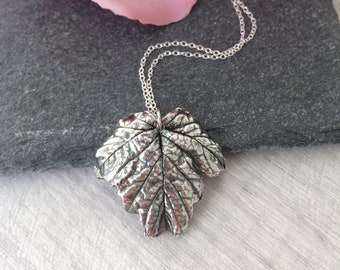 Fine silver real sycamore leaf pendant, reversible sterling silver necklace, gift for her, nature inspired jewellery