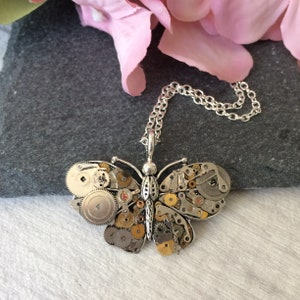 Pendentif papillon Steampunk, bijoux dinsectes horlogers, cadeau nature, cadeau upcyclé, cadeau pour elle image 3