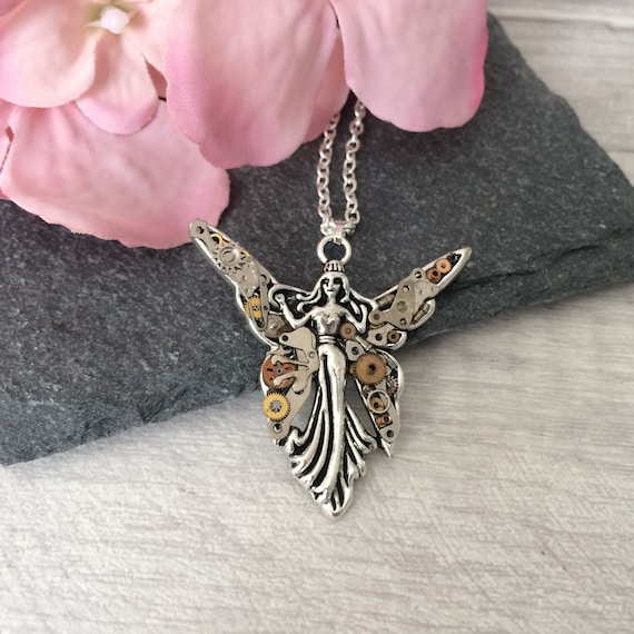 Steampunk Angel Pendant Clockwork Fairy Necklace Upcycled Accessories Gift for Her Quirky Jewellery Celestial Gift Etsy