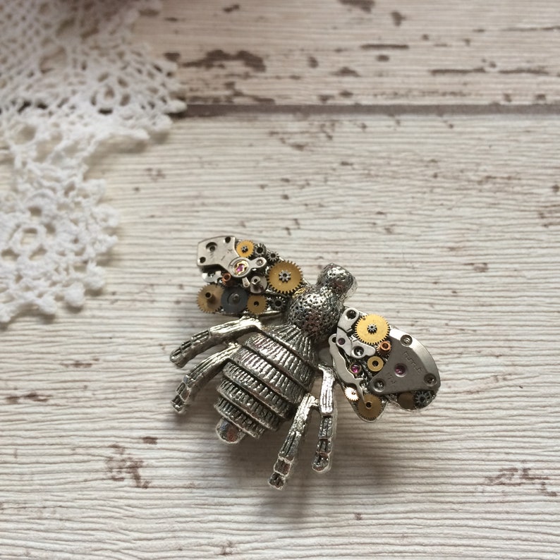 New Upcycled Cameo Pin Brooch Black White Glass Vintage Parts