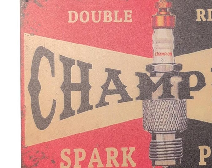 Champion Spark Plugs Red and Black Tin Sign - 8x12 Inch
