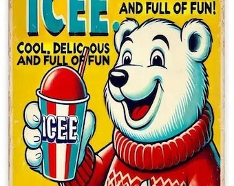 Icee Polar Bear Metal Sign - 8x12 Inch