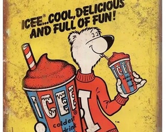 Retro Icee Metal Sign, Vintage Style Metal Wall Decor (8x12 Inch)