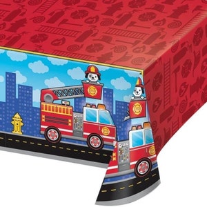 Flaming Fire Truck Table Cover