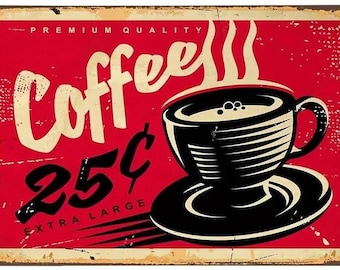 Coffee 25 Cents Metal Sign – Vintage Style, 8x12 Inch