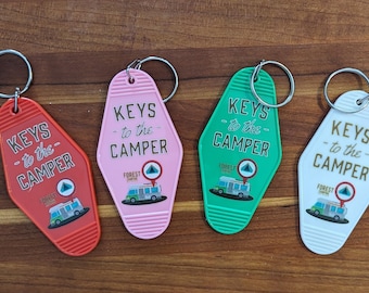 Keys to the Camper Vintage Retro Style Plastic Motel Keychain - You Choose Color - Red Pink Green or White
