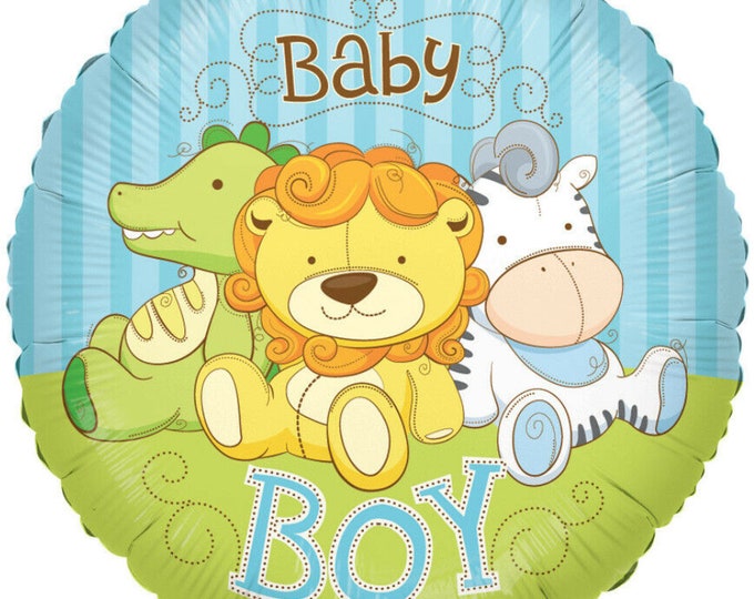 Baby Boy Jungle Animals Balloon - Alligator Lion Zebra Shower Party Supplies