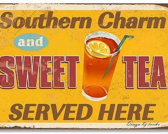 Southern Charm and Sweet Tea Metal Sign - 8x12 Inch