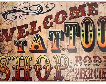 Tattoo Shop & Body Piercing Metal Sign - 8x12 Inch