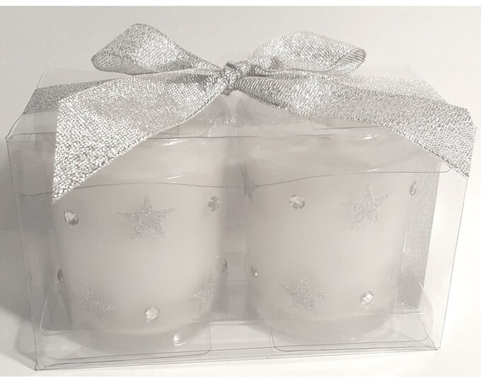 Silver Stars and Jewels Favor Votive Candle Set