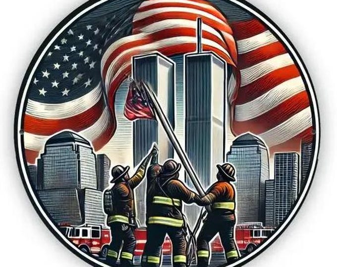 Patriotic Firefighter & Twin Towers 9/11 Memorial Round Metal Sign - 8x8 Inch