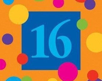 Birthday Dots Age 16 Beverage Napkins (16)