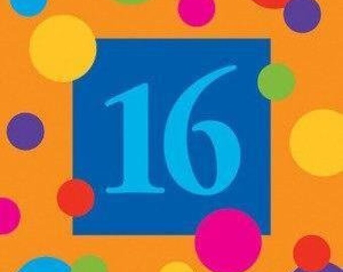 Birthday Dots Age 16 Beverage Napkins (16)