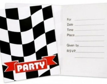 Checkered Flag Race Party Invitations (8) - NASCAR Racing Birthday Party Supplies