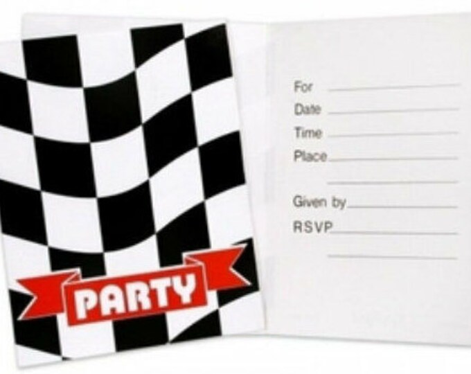 Checkered Flag Race Party Invitations (8) - NASCAR Racing Birthday Party Supplies