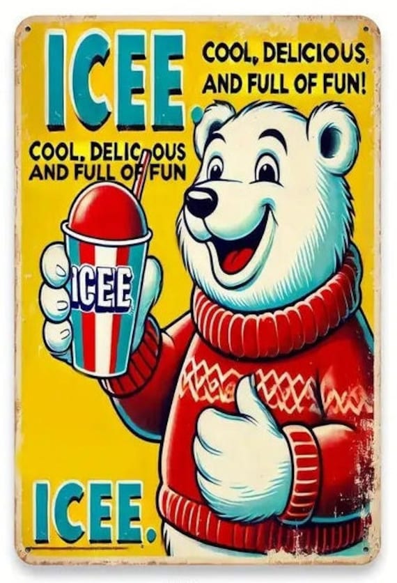 Icee Polar Bear Tin Sign - Retro Tin Sign - 8x12 Inch - Etsy