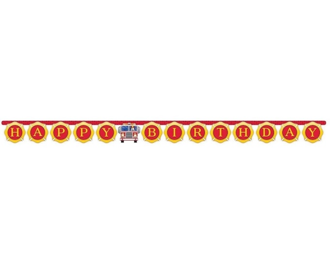 Flaming Fire Truck Happy Birthday Banner