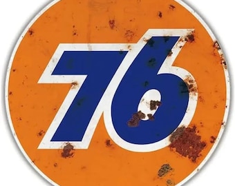 Union 76 Gasoline & Motor Oil Round Tin Sign - 8x8 Inch