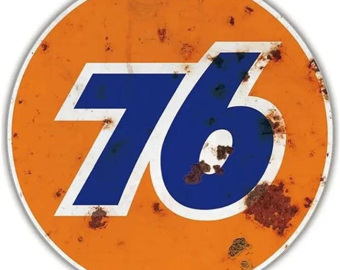 Union 76 Gasoline & Motor Oil Round Tin Sign - 8x8 Inch