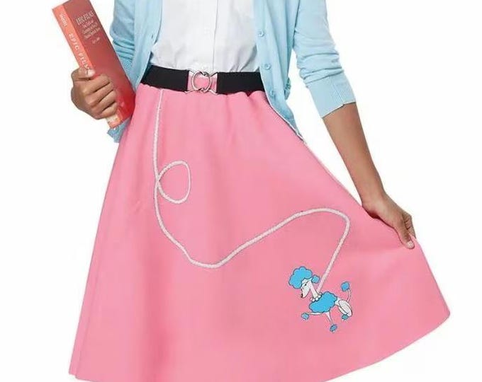 Girls 50s Poodle Skirt - Pink Retro Rockabilly Dress Up Outfit for Kids