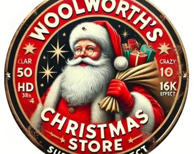 Woolworths Christmas Store Santa Claus Round Metal Sign - 8x8 Inch