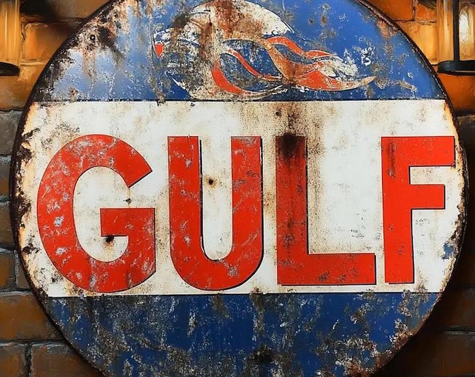 Gulf Gas Station Round Metal Sign - 8x8 Inch