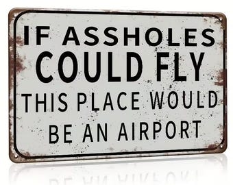 If Assholes Could Fly This Place Would Be an Airport - Reproduction Retro Vintage Tin Sign - 8x12 Inch