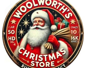 Woolworth's christmas round tin sign - 8x8 inch