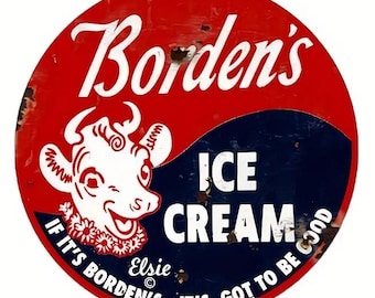 Borden's Ice Cream Round Wooden Sign - 8x8 Inch