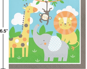 Jungle Animals Lunch Napkins (16) - Giraffe Monkey Lion Elephant Party Supplies