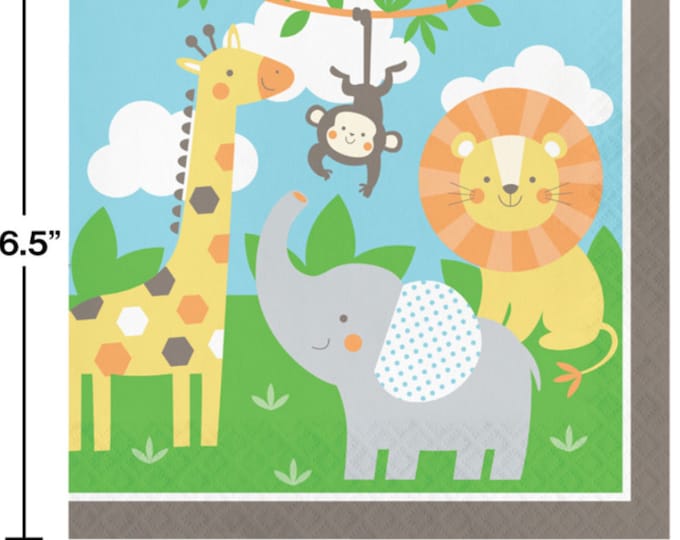 Jungle Animals Lunch Napkins (16) - Giraffe Monkey Lion Elephant Party Supplies