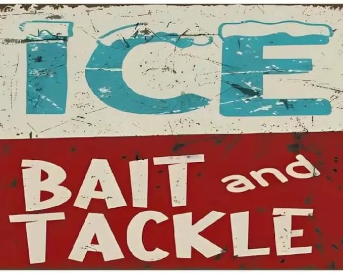 Ice Bait and Tackle - Reproduction Retro Vintage Fishing Themed Metal Sign - 8x12 Inch