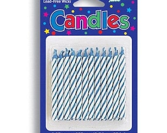 Blue and White Striped Birthday Party Candles (24)