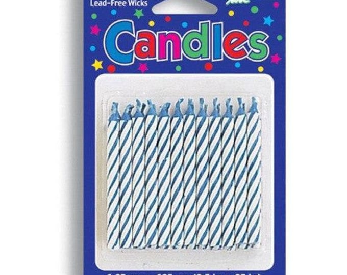 Blue and White Striped Birthday Party Candles (24)